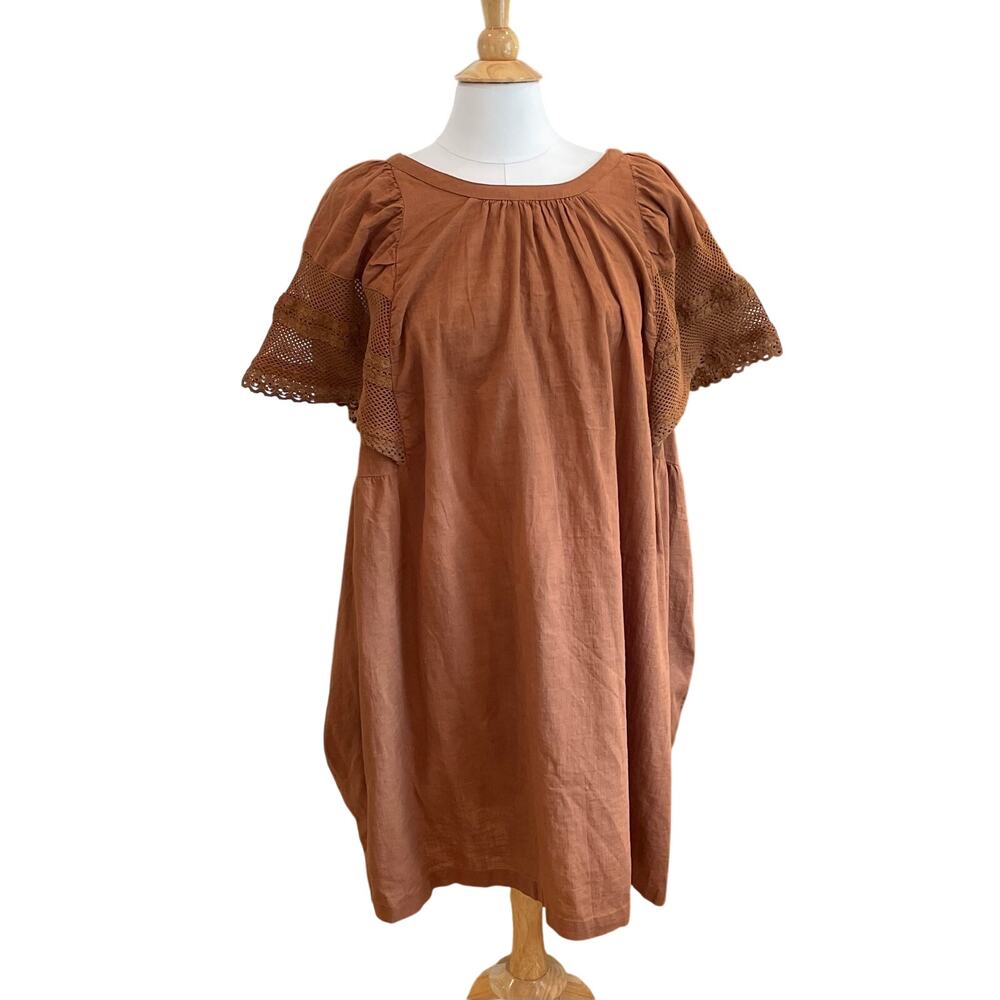 New Old Navy Brown Flutter Sleeve Dress, Lace, A-Line, Flowy, Minimalist, XL